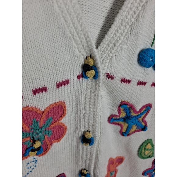 Robin Sinkler Women's White Embroidered Ramie-Cotton Button-Front Vest Size L - Picture 4 of 7